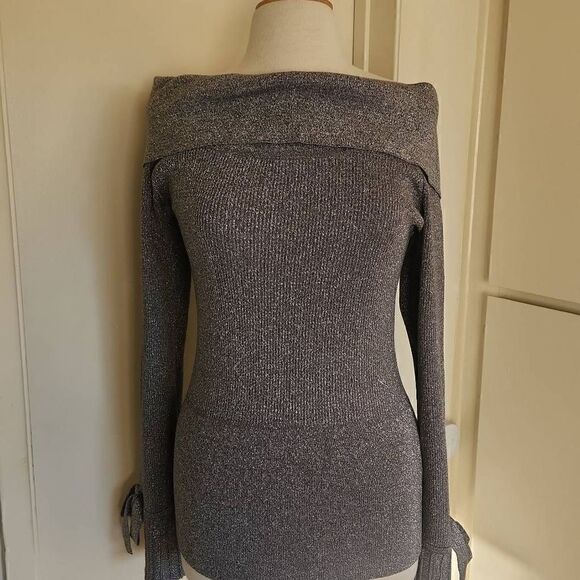 7th Avenue Design Studio Silver Shimmer off the Shoulder Sweater, NWOT, S( wears - Picture 5 of 10